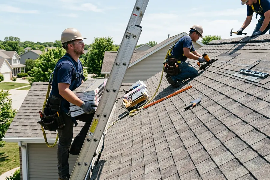 Beardman Building Services roofing crew installing architectural shingles in Valrico